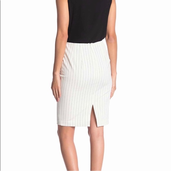Express | Editor High Waisted Pinstripe Pencil Skirt in White w/ Black Stripes 8 - Picture 2 of 6